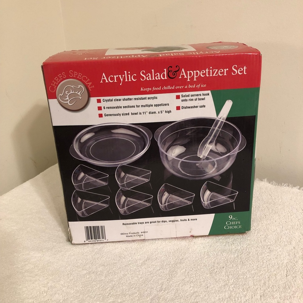 Acrylic Salad & Appetizer 9 Piece Chefs Choice Set NIB